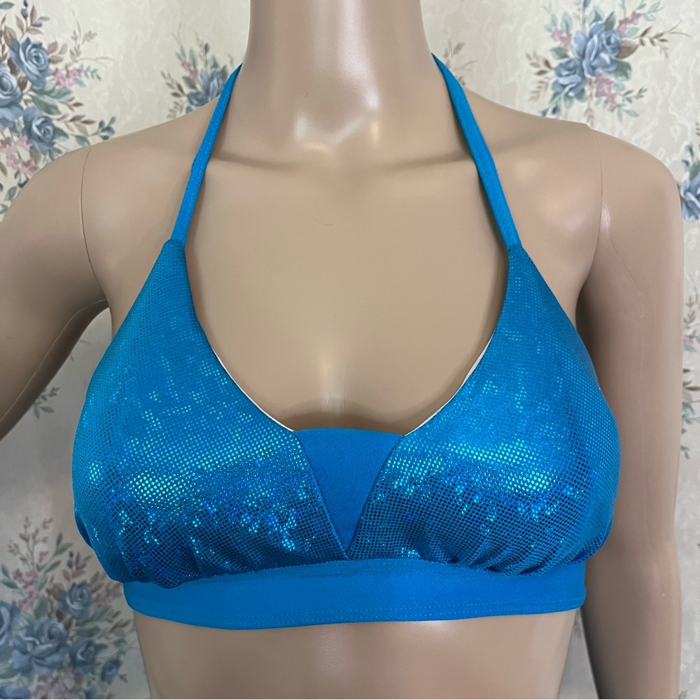 Fin Fun Blue Mermaid Iridescent Halter Bikini Top, Size XS
